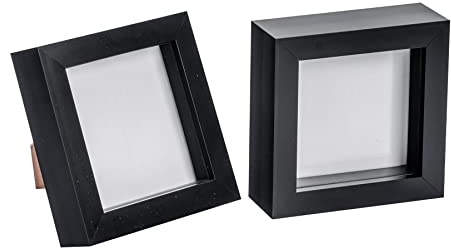 Nicola Spring 3D-Schattenbox-Fotorahmen – 10 x 10 cm (4 x 4 Zoll) – 2 Stück – Schwarze 3D-Fotorahmen-Bilderrahmenbox, kleine quadratische Vitrine für Kunsthandwerk, Andenken