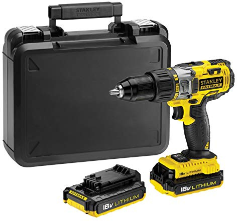 Stanley Fatmax FMC626C2K-Qw - Perceuse À Percussion Sans Fil Lithium Ion 18V - 47Nm - 1 Batterie - 1500Tr/Min - Mandrin Auto Serrant- Logement Pour Embouts - Coffret De Transport + Batterie 1,3Ah Noir/Jaune
