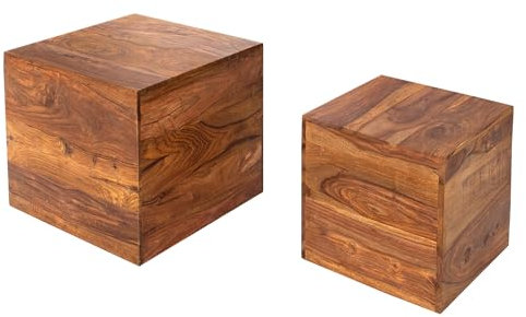 invicta INTERIOR 2er Set Beistelltische Würfel MAKASSAR Sheesham Stone Finish Couchtische Satztische Würfeltische Tischwürfel Holztische Tischset