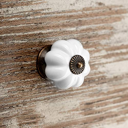 SOTECH 15 x Möbelknopf ANNA Ø 39 mm weiß mit brüniertem Sockel | Schubladenknopf Porzellanknopf
