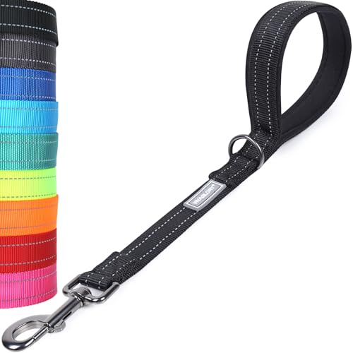 VIVAGLORY Short Dog Lead Closerok Traffic Leash for Dog with Soft Padded Handle for Training & Walking, 46cm, Black