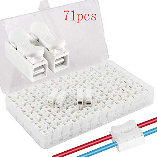 RUNCCI-YUN CH-2 Spring Wire Connectors, 71Pcs, Clamp & Plug-in, Butt Terminal, Steel, 0.5-2.5mm2, 250V/10A, Flame Retardant PP Material, Widely Used in Lighting & Automotive Wiring