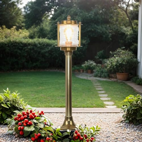 Licht-Erlebnisse Messing Wegbeleuchtung Garten H:89cm Maritim wetterfest MYKO Garten Terrasse Aussen Standleuchte