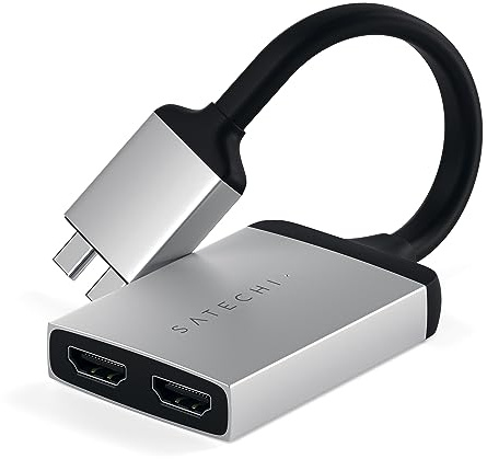 SATECHI Aluminium Typ-C Dual HDMI Adapter 4K 60Hz mit USB-C PD Aufladung – Kompatibel mit 2021 MacBook Pro M1 Pro & Max, 2020 MacBook Pro/Air, 2020 Mac mini (Silber)