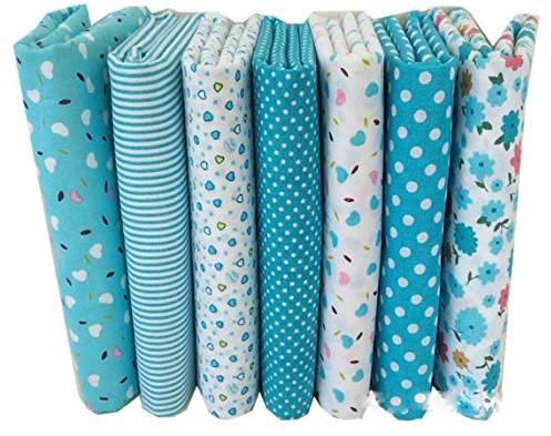 Egurs Blauer See 7Pcs Baumwollstoff Patchwork Stoffe DIY Gewebe Quadrate Baumwolltuch Stoffpaket zum Nähen mit vielfältiges Muster 50 * 50