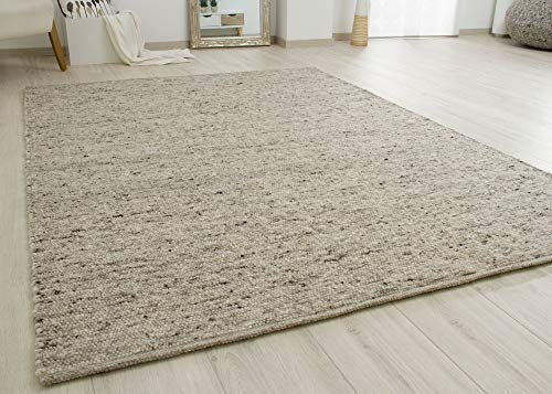Steffensmeier Handwebteppich Birgsau | Wolle (Schurwolle), Natur Grau, handgewebt, Größe: 200x250 cm Wohnzimmer und Schlafzimmer