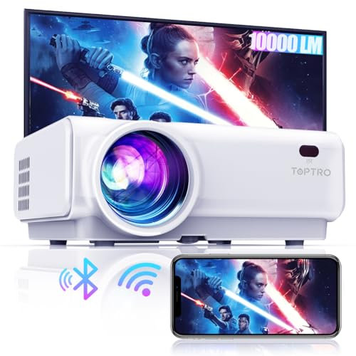 Vidéoprojecteur WiFi Bluetooth, TOPTRO 10000 Lumens Mini Projecteur Full HD Supporte1080P Rétroprojecteur Home Cinéma avec Fonction de ZoomX/Y, Compatible avec iOS/PS5/Android/TV Stick/HDMI AV USB