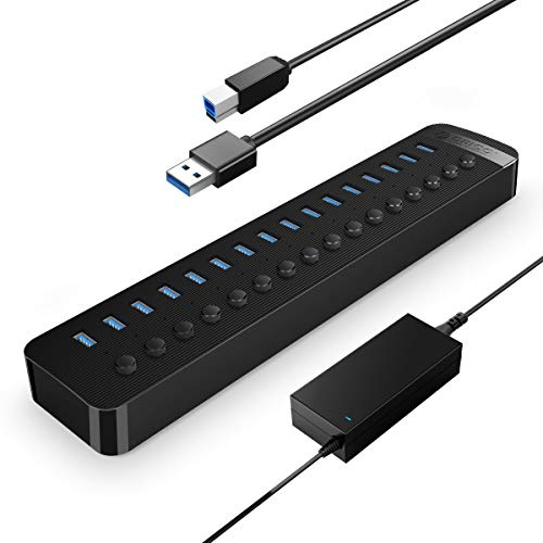 ORICO USB Hub 3.0 Aktiv 16 Ports 78W Mit Netzteil Einzelne EIN/Aus-Schalter und 12V / 5A Energien-Adapter für Desktop-Computer, PC, iMac, Mobile HDD, Flash-Laufwerk, aufladeniPad