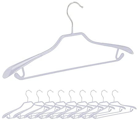 20 Perchas para Trajes, Varilla Pantalones, Gancho Colgar Falda, Colgador Metal y PVC, 19x45x3,5cm, Gris Claro