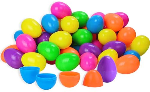 Taspire 50 PCS 2.52 Easter Eggs Plastic, Plastic Easter Eggs Fillable, 6 Color for Party Hunt Games