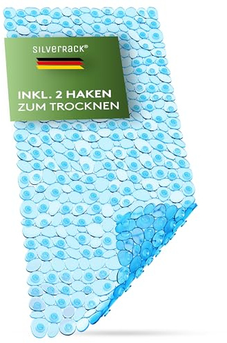 SilverRack DermaSensitivo - Alfombrilla de baño Antideslizante 100% Libre de BPA (Azul - Aspecto de guijarros) - Alfombrilla de baño Antideslizante 88 x 40 cm - Alfombrilla de Ducha Antideslizante