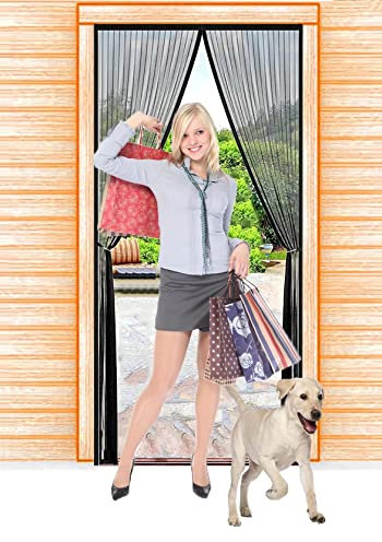 JIANJIAO balkontür fliegengitter tür magnet 120x210cm fliegengittertüren balkontür,19CM verbreiterter Türkopf,um ein Durchhängen zu verhindern insektenschutz Tür fenster ohne bohren Schwarz