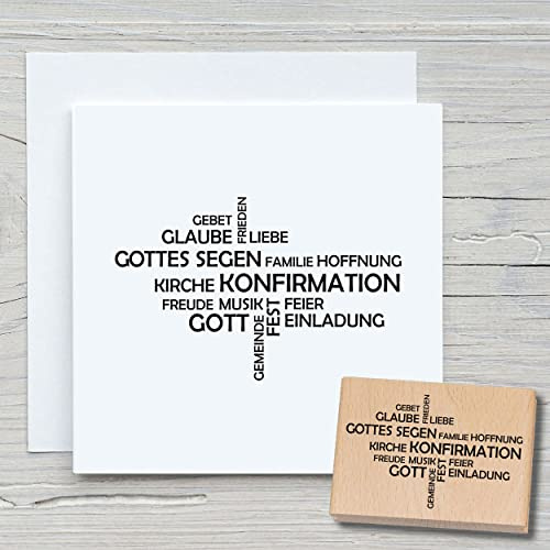 NEWSTAMPS Stempel Konfirmation Schrift Motivstempel groß aus Holz & Gummi zum Karten basteln, Holzstempel, Sprüche, Spruchstempel, Textstempel, Schrift, Scrapbook, Textilstempel, Deko