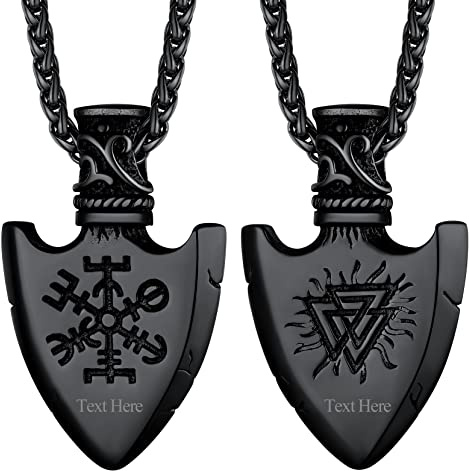 Richsteel Compas Vikingo Hacha Martillo Colgante Nordico con Nudos Valknut, Color Negro