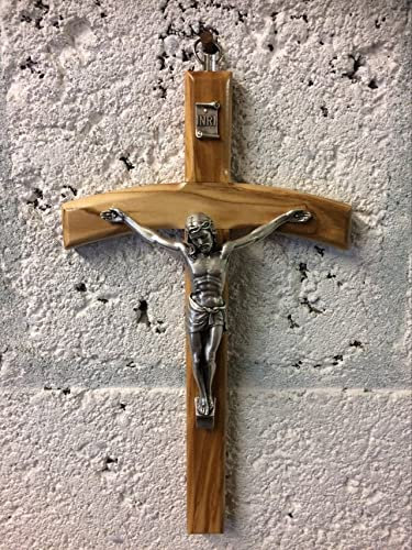 Olivenholz Kruzifix Hängend Wandkreuz Silber Metall Corpus Christi Jesus Christi Religiös 20cm