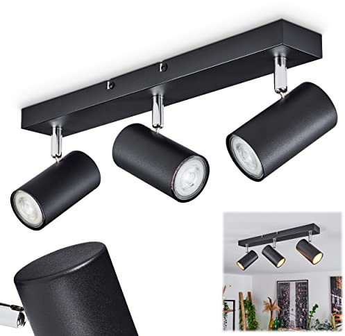 HOFSTEIN Deckenleuchte Javel, 3-flammige Deckenlampe aus Metall in Schwarz/Chromfarben, verstellbare Leuchte im modernen Industrial-Design, 3 x GU10, Esszimmer, Wohnzimmer, Schlafzimmer, Küche, Flur