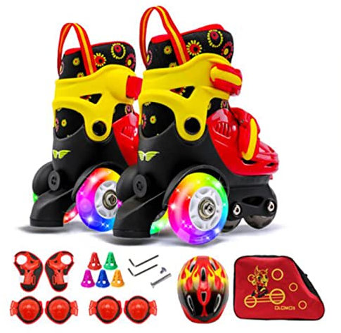 MHXZKHL Rollschuhe Satz Kinder Mädchen Jungs Verstellbare Kleinkinder Blinken Tri Skates Für Kinder Jungen Rollschuhe Stiefel Für 2-6 Jahre Mit Schutzausrüstung,Red-S(28~32)-PU~Wheel