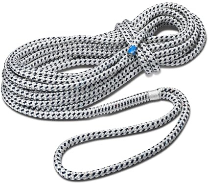 Seilflechter - Festmacher 12mm Ø, 10m Länge, 40 cm Auge gespleißt & getakelt, Taifun Festmacherleine fürs Boot in Weiß/Schwarz, 2500 daN