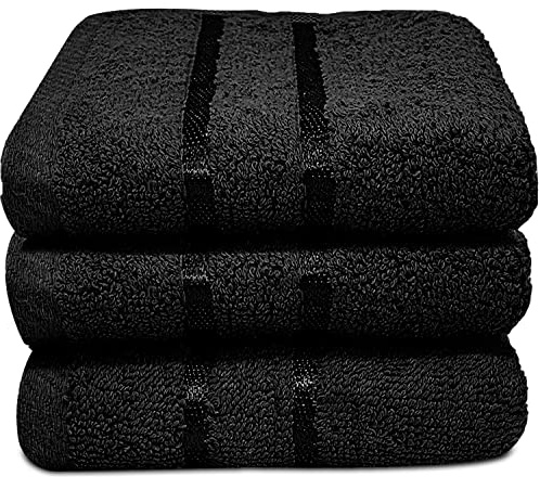 Towelogy® Luxury Egyptian Cotton Face Cloth Flannel Fingertip Towels Set 500 GSM Supersoft and Highly Absorbent Washcloths 30x30 cm (Pack 3, Black)