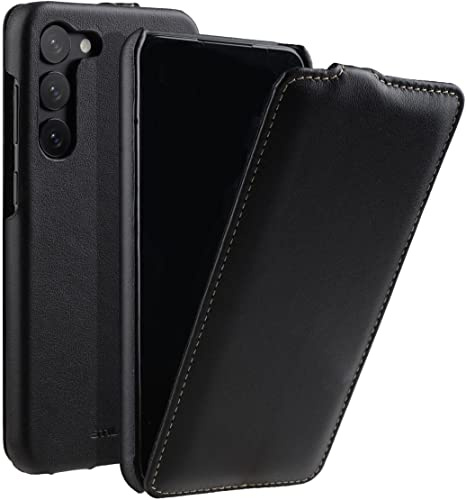 STILGUT UltraSlim kompatibel mit Samsung Galaxy S23 Plus Hülle - Samsung S23 Plus Flip Case aus Leder, Klapphülle, Handyhülle, Lederhülle - Schwarz Nappa