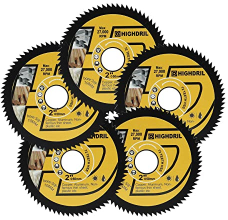 HIGHDRIL HSS cirkulärt sågblad – 5 st 50 mm 72T 10 mm borrskärskivor för trä, koppar, aluminium, plast och mjuk metall