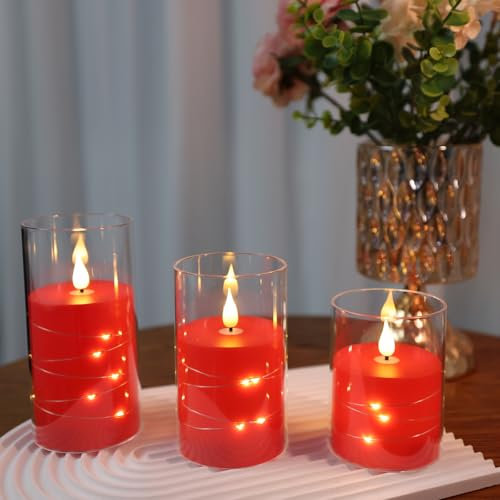Da by LED Candles Red with Remote Control Timer Battery Candles with Light String, plexiglass Column 10cm, 12.5cm, 15cm Realistic Candle led Candle Column