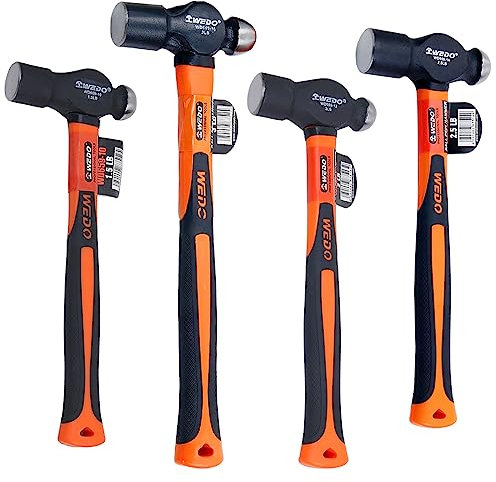 WEDO 4-teiliges Schlosserhammer Set,Kopfgewicht 675g+900g+1125g+1350g,Kohlenstoffhaltiger Stahl,Ingenieurhammer mit Ergonomischer Fasergriff,Kugel Pein Hammer