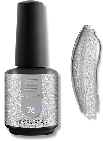 SHAYENNE UV LED Gel Nagellack 15ml - 76 Silver Star Silber Glitzer - Made in Germany - UV Lack für Gel Nägel & Langanhaltendes Nageldesign - Studio Qualität
