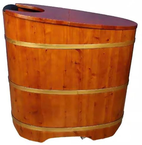 MegLob Freistehende Badewanne Aus Holz, Beleuchtet, Mobile Ovale Badewanne Aus Massivem Holz, Alleinstehend Mit Isolierdeckel, Kompakte Holzbadewanne Im Japanischen Stil,Dark
