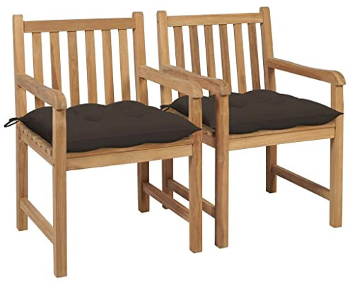 CKioict Stapelstuhl Bistrostuhl Balkonmöbel Gartenstühle 2 STK. mit Taupe Kissen Massivholz Teakfür Gärten, Pools, Terrassen