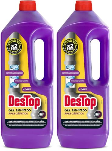 Destop desatascador tuberías con sosa cáustica, formato gel, 1L, total 4 dosis (Paquete de 2)