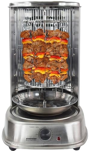 Syntrox Germany Schaschlikgrill Sobamla | Hähnchengrill | Fischgrill | Dönergrill | Rotisserie, 2000 Watt, Grillparty Zubehör, Edelstahl, Multigrill, Tischgrill