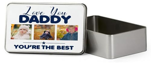 Giftme Personalised Photo, Love You Daddy You're The Best, Metal Tin Storage Box, Biscuit, Chocolate,Tin, Emergency Stuff Tin. (Rectangular)