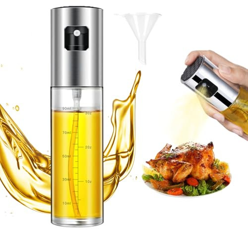 RAYPOW Pulverizador Aceite Cristal de 100ml con Embudo, Aceitera De Aceite de Oliva, Spray Aceite para Freidora de Aire Air Fryer Cocina, Vaporizador Aceite de Oliva y Vinagre (paquete de uno)
