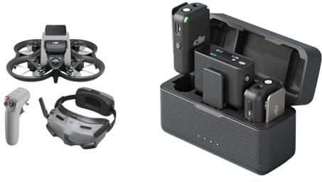 DJI Avata Explorer Combo – Drohne mit Kamera, UAV Quadrokopter & Mic (2 Sender + 1 Empfänger + Ladeschale), Lavalier-Funkmikrofon