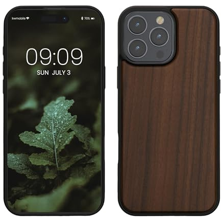 kwmobile Handyhülle für Apple iPhone 16 Pro Max Hülle Holz - Case mit TPU Bumper - Stoßfestes Hardcase - Schutzhülle Cover in Dunkelbraun