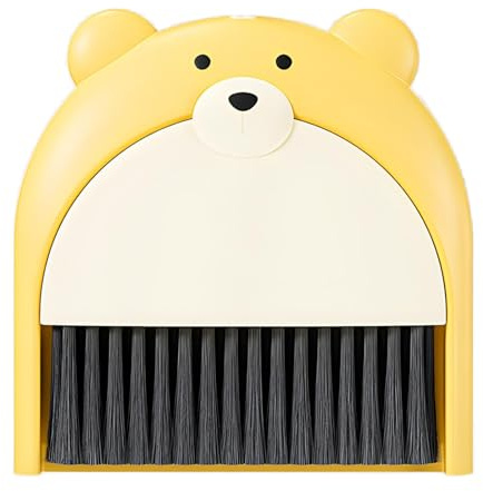 JYJLLM Little Bear Mini Dustpan and Brush, Broom and Dustpan Set, Portable Cleaning Combo, Perfect for Dust, Dirt and Crumbs, Ideal for Most Hard Surfaces (Yellow)