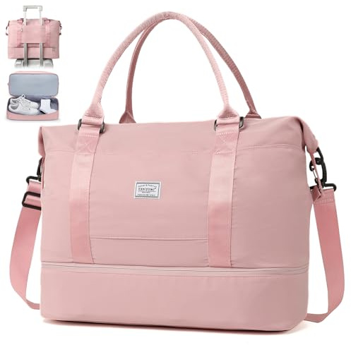 TAN.TOMI Bolsa de viaje, equipaje de mano, bolso de mano, plegable, para fin de semana, para hombre y mujer, adecuado para vuelos aéreos, vacaciones, deportes, camping, Rosa.