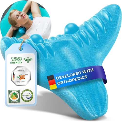 Healthfix® Nackenstrecker | Deutsche Video-Anleitung | Nacken Entlaster bei Nackenverspannung | Cloudy Neck | Nackenretter bei Nackenschmerzen (Blau)