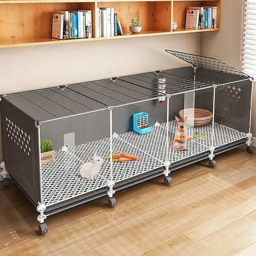 Kaninchenkäfig für den Innenbereich, Transparenter Zierkaninchenkäfig, Spezieller Kaninchenstall für den Innenbereich mit Großem Platzangebot(Black)
