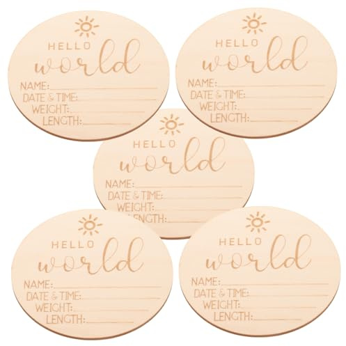 WATIIFUFU 5stücke Holz Geburtsanzeige Schild Für Neugeborene Runde Form Namensschild Für Junge Mädchen Willkommensschild Für Geburt