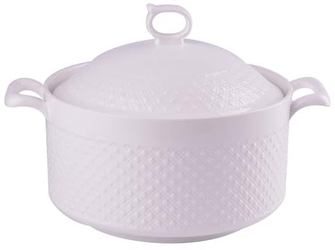 INFYDAY Coperchio con Doppio Manico Zuppiera in Ceramica Bianca Pura Piatto Rotondo in Ceramica Bianco Casseruola/Vaso di Terracotta/Vaso di Terracotta/Pentole in Ceramica
