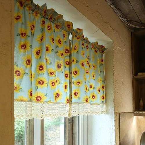 Daliena Küchengardinen Landhausstil Vintage Kurzgardine Blickdicht Tunnelzug Cafe Gardinen Gardine Baumwolle Leinen, Scheibengardinen für Kleine Fenster, (BxH 135x60cm) Blau 1 stück