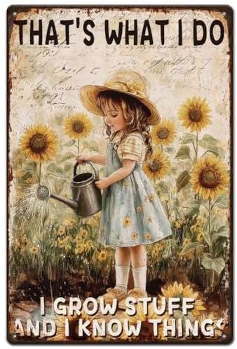 SUPERDANT Garden Girl Metal Signs Sunflower Tin Signs Cute Girl Wall Plauqes Iron Poster Art for Living Room Garden Man Cave Vintage Decor Housewarming Gift