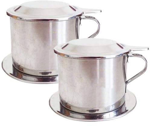 Comebachome Vietnamesischer Kaffee Tropfer, 2 Sets Edelstahl -Kaffee -Tropfer mit Deckel, Filter und Tablett, langsame Tropfkaffeemaschine für vietnamesische Kaffee