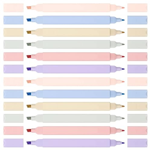 Funngy Textmarker Pastell,12 PCS Textmarker Set Aesthetic No-Bleed Bible Highlighter Ästhetische Textmarker mit weicher Keilspitze für Journal, Bibel, Büro, Schulbedarf