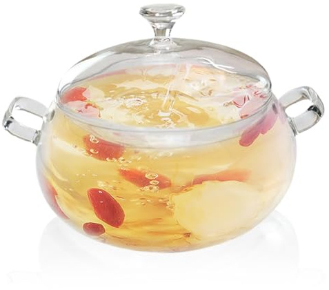 Pottes de cuisine en verre, 2 pots en verre borosilicate avec couvercle et poignées en U, micro-ondes, cuisinières et lave-vaisselle, pichet en verre polyvalent sûr pour la soupe, le lait