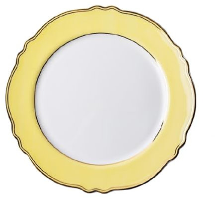 Nzzkoides Porcelain Dinner Plate with Gold Edge, 8-inch Lightweight Ceramic Serving Dishes, Salad Dessert Plate, Side Plate，stackable Tableware, Assorted Color(Size:20.5 * 20.5 * 1.3CM,Color:Yellow)
