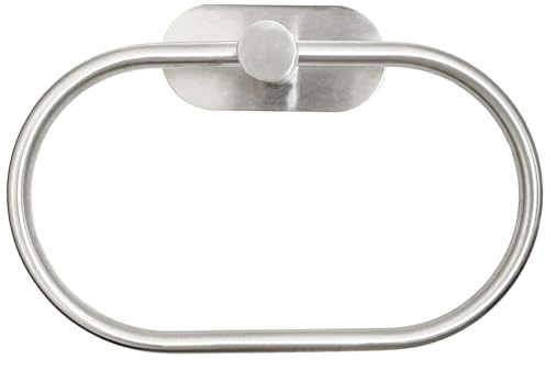 JUNMOXIAO Toallero autoadhesivo para baño, soporte adhesivo de acero inoxidable, sin taladrar, moderno colgador de toallas de mano, plateado cepillado