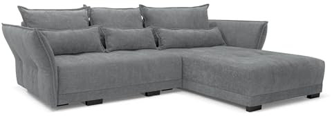 COMFORTE Deluxe L Ecksofa mit Schlaffunktion und Bettkasten, universell montierbar, 250 x 187 x 95 cm, Rosario-Stoff (Grau)